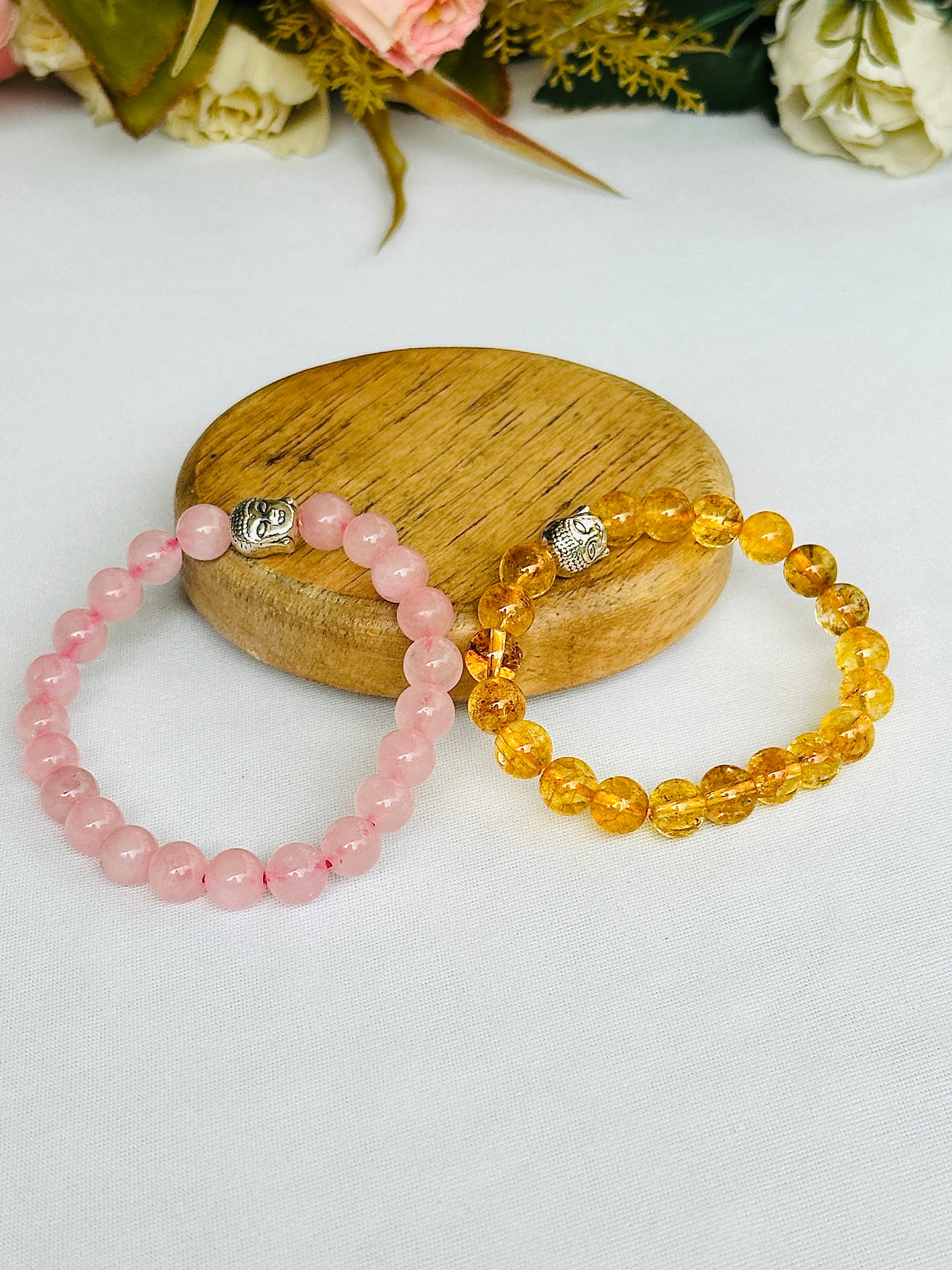 Pyaar Bhi Paisa Bhi: Rose Quartz & Yellow Citrine Bracelet - Abhimantrit & Certified